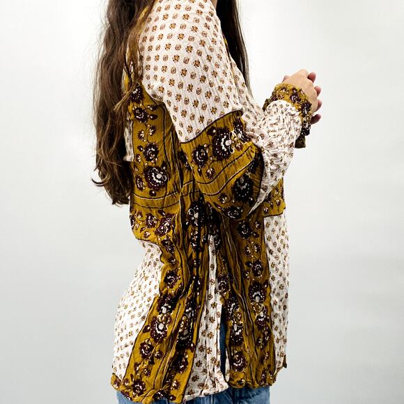 Free people XS yellow floral long sleeve blouse - Picture 3 of 6